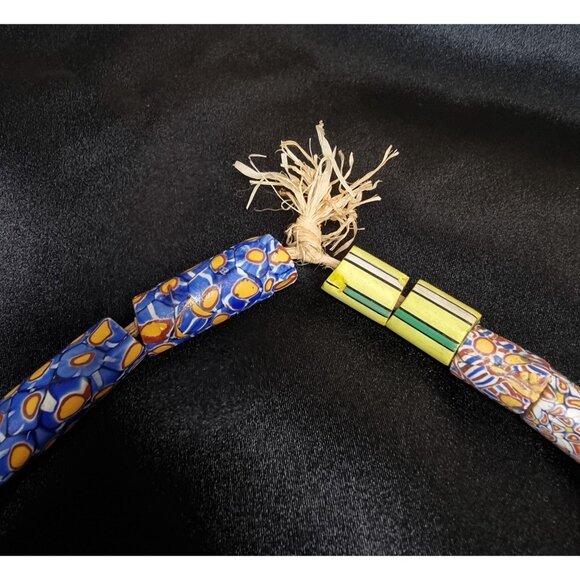 Antique African Trade Bead Necklace With Chevron & Millefiori Glass Beads - Picture 7 of 7